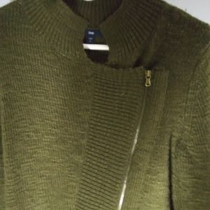 Gap large green sweater double stitch zip jacket